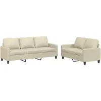 vidaXL 2-tlg. Sofagarnitur mit Kissen Creme Kunstleder