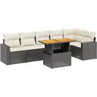 vidaXL 7-tlg. Garten-Sofagarnitur mit Kissen Schwarz Poly Rattan