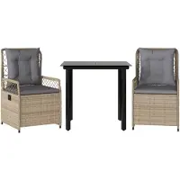 vidaXL 3-tlg. Garten-Essgruppe mit Kissen Beige Poly Rattan