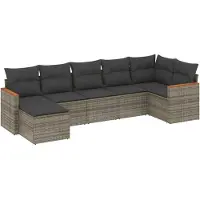vidaXL 7-tlg. Garten-Sofagarnitur mit Kissen Grau Poly Rattan