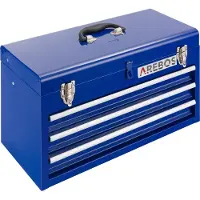 Arebos Werkzeugbox Blau | Koffer mit 3 Schubladen, Fächern & Griff