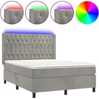 Syfax Boxspringbett mit Matratze & LED Hellgrau 140x190 cm Samt