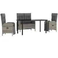 vidaXL 4-tlg. Garten-Essgruppe mit Kissen Grau Poly Rattan