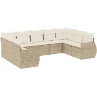 vidaXL 9-tlg. Garten-Sofagarnitur mit Kissen Beige Poly Rattan