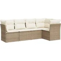 vidaXL 5-tlg. Garten-Sofagarnitur mit Kissen Beige Poly Rattan