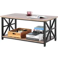 Vevor Couchtisch Kaffeetisch im Farmhouse-Stil 100 cm, rechteckiger Couchtisch mit offenem Ablagefach, 90,7 kg belastbarer rustikaler Cocktailtisch aus Holz