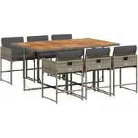 vidaXL 7-tlg. Garten-Essgruppe mit Kissen Grau Poly Rattan
