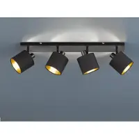 Meine Wunschleuchte Deckenstrahler dimmbar mit 4 Stoffschirmen Schwarz Gold mit E14 LED, Breite 70cm