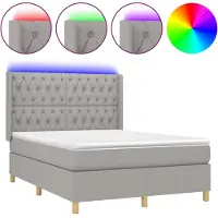 Syfax Boxspringbett mit Matratze & LED Hellgrau 140x200 cm Stoff