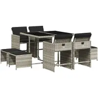 vidaXL 9-tlg. Garten-Essgruppe mit Kissen Hellgrau Poly Rattan