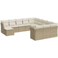 vidaXL 12-tlg. Garten-Sofagarnitur mit Kissen Beige Poly Rattan