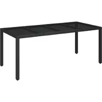 Syfax Gartentisch mit Glasplatte Schwarz 190x90x75 cm Poly Rattan