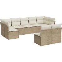vidaXL 9-tlg. Garten-Sofagarnitur mit Kissen Beige Poly Rattan
