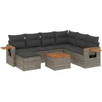 vidaXL 8-tlg. Garten-Sofagarnitur mit Kissen Grau Poly Rattan