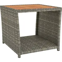 Syfax Beistelltisch mit Holzplatte Grau Poly Rattan & Akazienholz