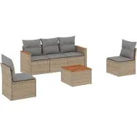 vidaXL 6-tlg. Garten-Sofagarnitur mit Kissen Beige Poly Rattan
