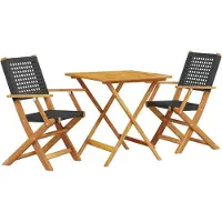 vidaXL 3-tlg. Bistro-Set Schwarz Poly Rattan und Massivholz