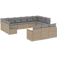 vidaXL 13-tlg. Garten-Sofagarnitur mit Kissen Beige Poly Rattan