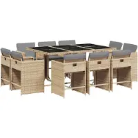 vidaXL 11-tlg. Garten-Essgruppe mit Kissen Beigemischung Poly Rattan