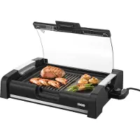 Unold 58535 Barbecue Grill Edel - Tischgrill, Schwarz, Glasdeckel, große Grillfläche, Kombination Grillfläche, geriffelt und glatt, Keramik