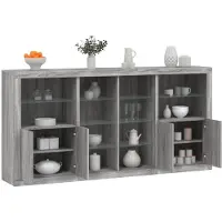 vidaXL Sideboard mit LED-Leuchten Grau Sonoma 202x37x100 cm