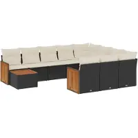 vidaXL 11-tlg. Garten-Sofagarnitur mit Kissen Schwarz Poly Rattan