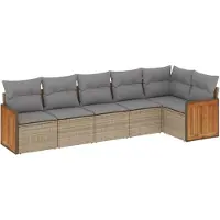 vidaXL 6-tlg. Garten-Sofagarnitur mit Kissen Beige Poly Rattan