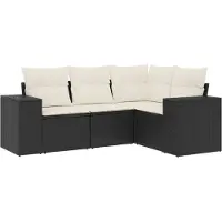 vidaXL 4-tlg. Garten-Sofagarnitur mit Kissen Schwarz Poly Rattan