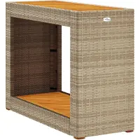vidaXL Garten-Beistelltisch mit Holzplatte Beige Poly Rattan