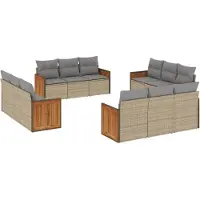 vidaXL 12-tlg. Garten-Sofagarnitur mit Kissen Beige Poly Rattan