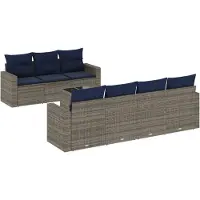 vidaXL 8-tlg. Garten-Sofagarnitur mit Kissen Grau Poly Rattan