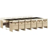vidaXL 13-tlg. Garten-Essgruppe mit Kissen Beige Poly Rattan