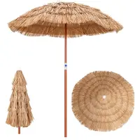Costway Sonnenschirm Hawaii, Strandschirm PP-Stroh neigbar, Gartenschirm Marktschirm höhenverstellbar, UV-Schutz, pp-Strohschirm mit Tragetasche