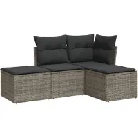 vidaXL 4-tlg. Garten-Sofagarnitur mit Kissen Grau Poly Rattan