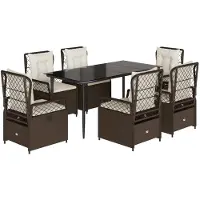 vidaXL 7-tlg. Garten-Essgruppe mit Kissen Braun Poly Rattan