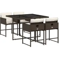vidaXL 5-tlg. Garten-Essgruppe mit Kissen Braun Poly Rattan