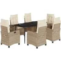 vidaXL 7-tlg. Garten-Essgruppe mit Kissen Beige Poly Rattan