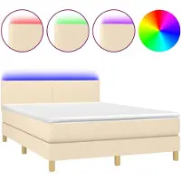 Syfax Boxspringbett mit Matratze & LED Creme 140x190 cm Stoff