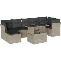 vidaXL 8-tlg. Garten-Sofagarnitur mit Kissen Hellgrau Poly Rattan