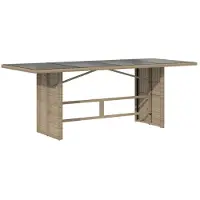 Syfax Gartentisch mit Glasplatte Beige 190x80x75 cm Poly Rattan