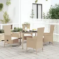 vidaXL "Rabatt" 5-tlg. Garten-Essgruppe - mit tishe & Stuhl - mit Kissen Beige Poly Rattan - Lounge-Dining set CC7765