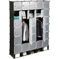 Relaxdays XXL Kleiderschrank Stecksystem, 25 Fächer, groß, 5 Kleiderstangen, Schlafzimmerschrank HxB 234x180 cm, schwarz