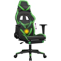 vidaXL Gaming-Stuhl mit Massage & Fußstütze Schwarz & Grün Kunstleder
