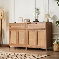 Vevor Rattanschrank Rattankommode 2 Stk. Aufbewahrungsschrank mit 4 magnetischen Türen & 2 Schubladen, Sideboard Buffetschrank mit verstellbaren Regalen