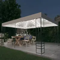 vidaXL "2026 Promotion" Pavillon mit LED-Lichterkette 4x3x2,7 m Weiß - Pavillons & Partyzelte CC3887