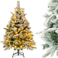 Costway Künstlicher Weihnachtsbaum 136cm mit Schnee, Tannenbaum mit 150 warmweißen LEDs, 384 gemischten Zweigspitzen, Christbaum Kunstbaum Weihnachten