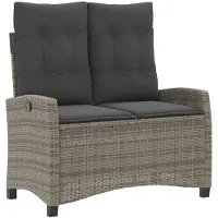 vidaXL Gartenbank Verstellbar mit Kissen Grau Poly Rattan