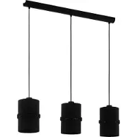 Eglo Hängelampe Paraguaio, Pendelleuchte Esstisch, Deckenlampe hängend, Stahl in schwarz, Textil, Glas in schwarz, E27 Fassung