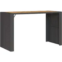vidaXL Garten-Bartisch mit Holzplatte Schwarz 185x80x110 cm Polyrattan