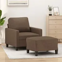 vidaXL BEI CLORIS Sessel mit Hocker Braun 60 cm Stoff 2024 Neu9102660